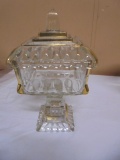Vintage Jeanette Glass Wedding Box Pedistal Covered Candy Dish