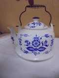 Beautiful Cobalt Accent Porcelain Tea Kettle