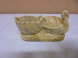 Vintage Carmel Slag Glass Goose w/ Cart Salt Dip