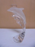 Beautiful Frosted Art Glass Dolphin Candle Holder
