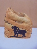 Beautiful Carved Stone Candle Holder w/ Ram