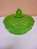 Vintage Indiana Glass Glass Satin Diamond Cut Lidded Candy Dish