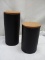 Pair of Ceramic Canisters w/ Wood Lids