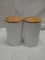 Qty 2 Ceramic Canister with Bamboo Lid 4.75” x 7.5”