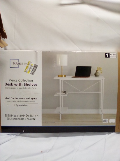 Desk with Shelves 35.98” x 18.9” x 30.1” White Finish