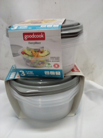 Qty 2 Large Bowls with Lids 6.2 cups Leak Resistant plastic storage container 3 pk