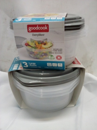 Qty 2 Large Bowls with Lids 6.2 cups Leak Resistant plastic storage container 3pk