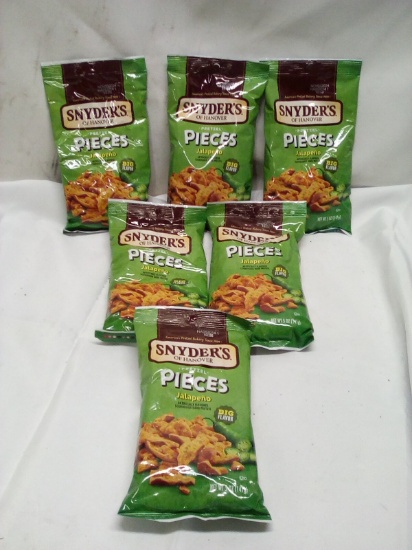 Lot of 6 Snyders 5oz Pretzel Pieces Snack Bags- Jalapeno