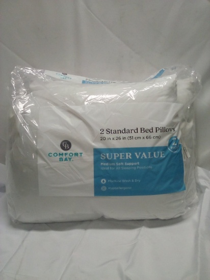 2 Standard bed Pillows 20” x 26” Medium Soft Support