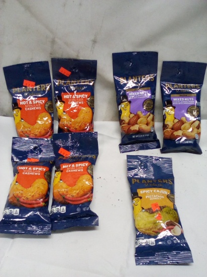 7Pc Ass. Planters 2.25oz Bags- (4) H&S Cashews, (2) Mix Nuts, (1) Cajun Pistac.