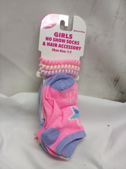 6 Pack of Girls No Show Socks and Set of 3 Hair Coils