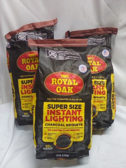 3 Royal Oak 10Lbs Bags of Super Size Instant Lighting Charcoal Briquets