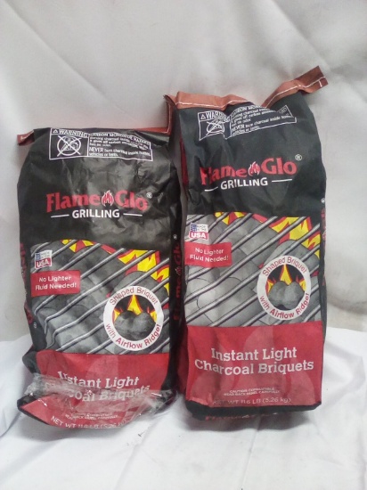 2 FlameGlo Grilling 11.6Lbs Bags of Instant Light Charcoal Briquets