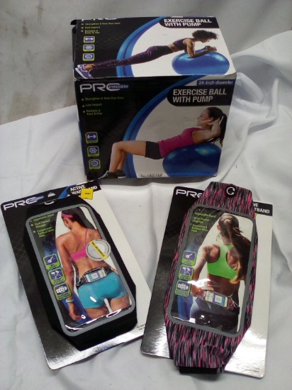 3Pc ProStrength Lot- (2) Active Waistbands, (1) 24” Exercise Ball w/ Pump