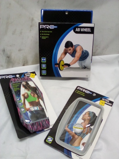 3Pc ProStrength Lot- (1) Ab Wheel, (1) Active Waistband, (1) Active Armband