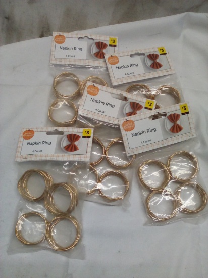 5 Packs of 4 Perfect Harvest Decorative Gold Napkin Rings