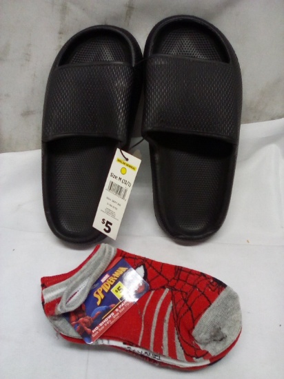 Boy’s Slides Size Medium 13/1 Spider Man No Show Socks 5 pair
