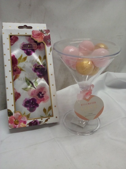 2Pc Belle|Mason Lot- (1) Cup of 7 Mini Bath Bombs, (1) Satin Sleep Mask