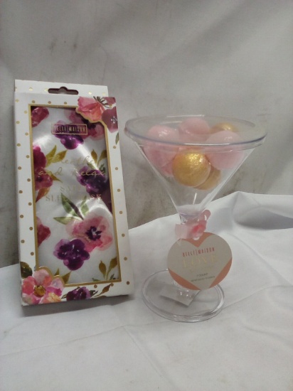 2Pc Belle|Mason Lot- (1) Cup of 7 Mini Bath Bombs, (1) Satin Sleep Mask
