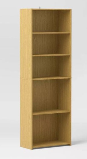 Room Essentials Natural Wood Finish 5 Shelf Bookcase- MSRP $40.00