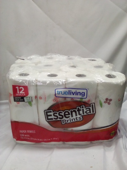 12 Pack of TrueLiving Essential Prints 128 Sheet Paper Towel Rolls