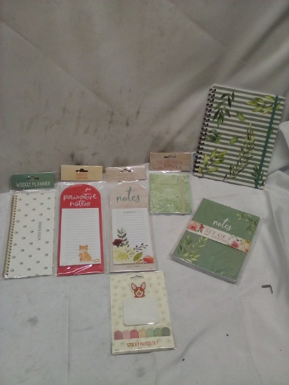 7Pc Assorted Stationary, Notebook, Sticky Notes, Planner, Etc.