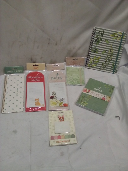 7Pc Assorted Stationary, Notebook, Sticky Notes, Planner, Etc.