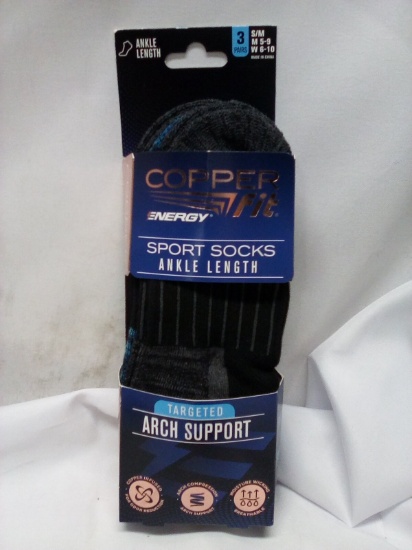 3 Pack of CopperFit Energy Arch Support Ankle Length Sport Socks