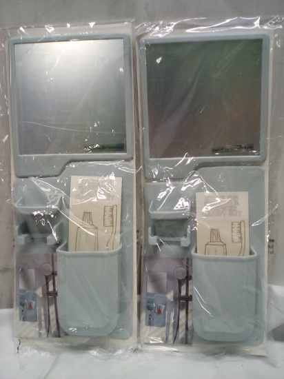 Qty 2 Stick On Mirror & Shower Caddy Set