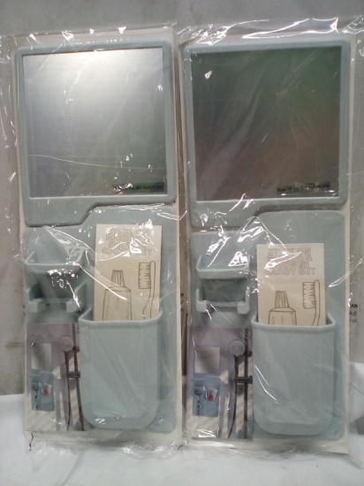 Qty 2 Stick On Mirror & Shower Caddy Set