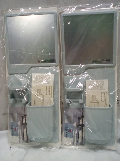 Qty 2 Stick On Mirror & Shower Caddy Set