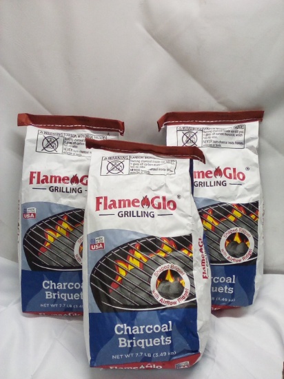3 FlameGlo Grilling 7.7Lbs Bags of Charcoal Briquets