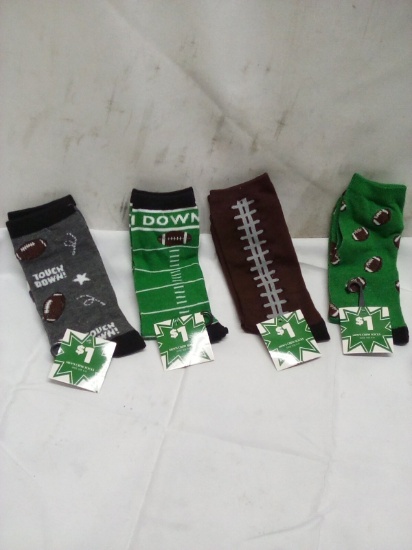 4 Pairs of Assorted Print Sports Theme Crew Socks