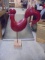 Large Red Metal Rooster on Stone Base