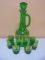 Beautiful Vintage Jay Made in Italy Green Gold Accent Decanter & 6 Matching Shotglasses