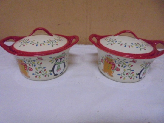 2 Temptations Winter Whimsy Lidded 16oz Casseroles