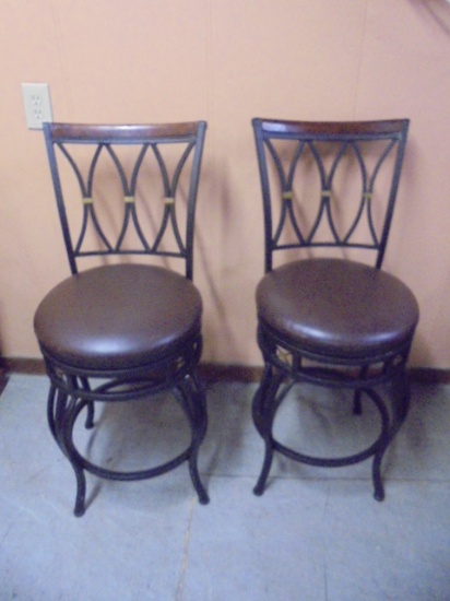 2 Matching Cushioned Seat Metal Swivel Bar Stools