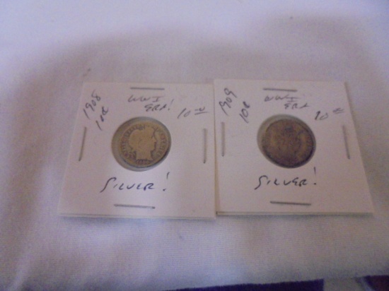 1908 & 1909 Silver Barber Dimes