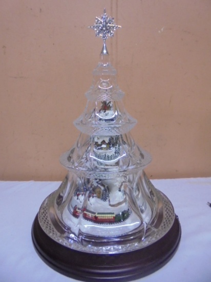 Bradford Exchange Thomas Kinkade Lighted Musical Holiday Reflections Crystal Tree w/ Village