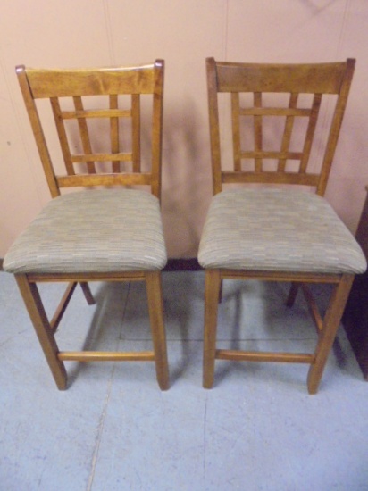 2 Matching Solid Wood Bar Stool w/ Cushion Upholstered Seats