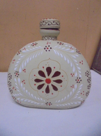 Vintage Handcrafted & Painted Pottery Tequila Bottle