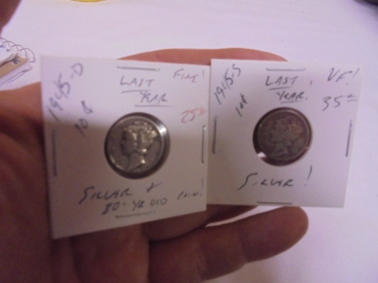 1945 D Mint & 1945 S Mint Silver Mercury Dimes