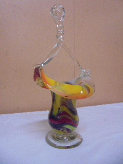 Beautiful Hand Blown Art Glass Basket