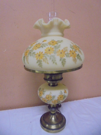 Beautiful Fenton Satin Hand Painted Cherry Blossom Electric Parlor Lamp