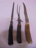 3pc Vintage Stag Handled Carving Set w/ Sterling Silver Bands
