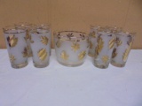 Vintage Libby Gold Leaf Design Ice Bucket & 8 Matching Glasses