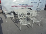 Cast Aluminum Patio Table w/ 4 Chairs & Umbrella Stand
