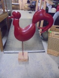 Large Red Metal Rooster on Stone Base