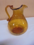 Beautiful Amber Controlled Bubble Art Glass Pitcher