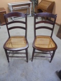 2 Matching Antique Cane Bottom Ladder Back Chairs